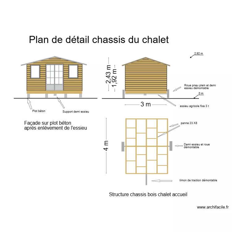 Chassis mobile chalet accueil. Plan de 