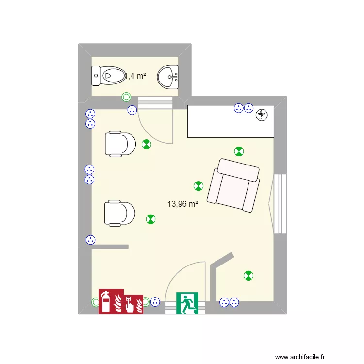 SALON COIFFURE. Plan de 2  et 15 m²