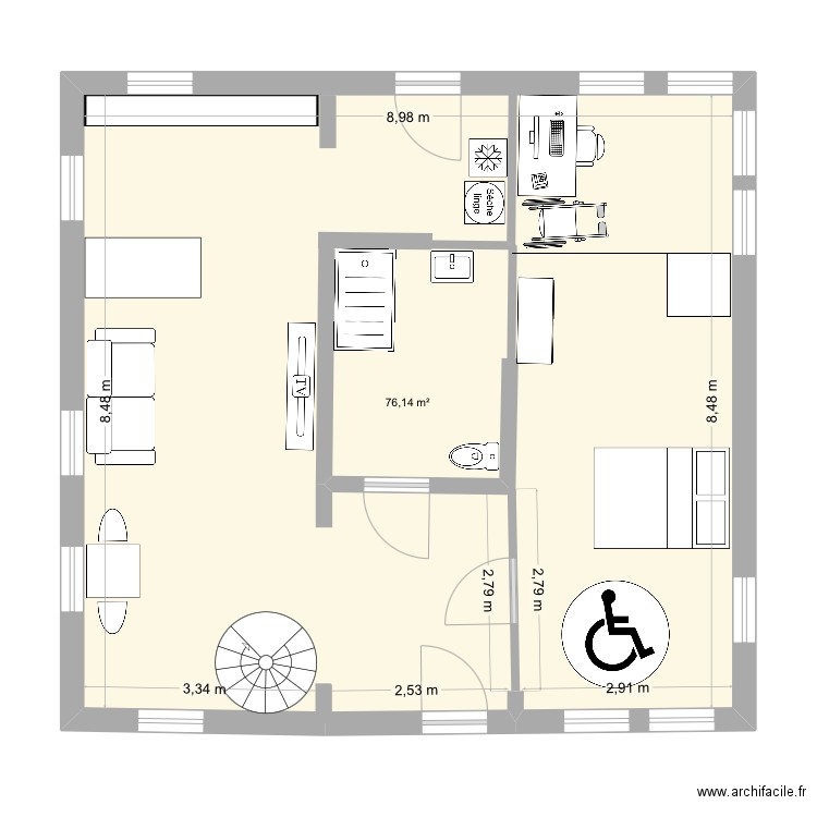 Après. Plan de 1 pièce et 76 m2