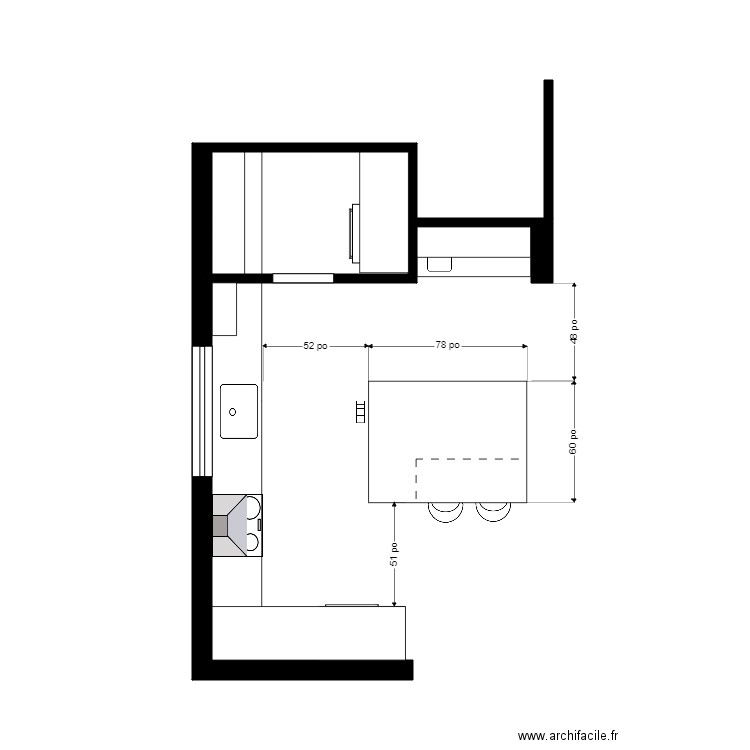 Deslauriers Cuisine. Plan de 1 pièce et 4 m2