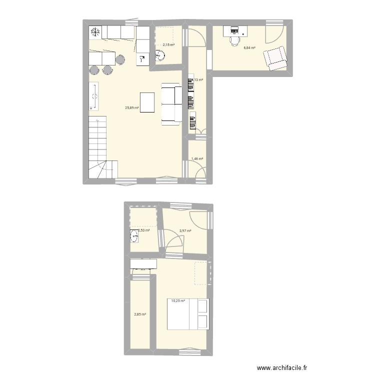 Mazamet1. Plan de 9 pièces et 60 m2