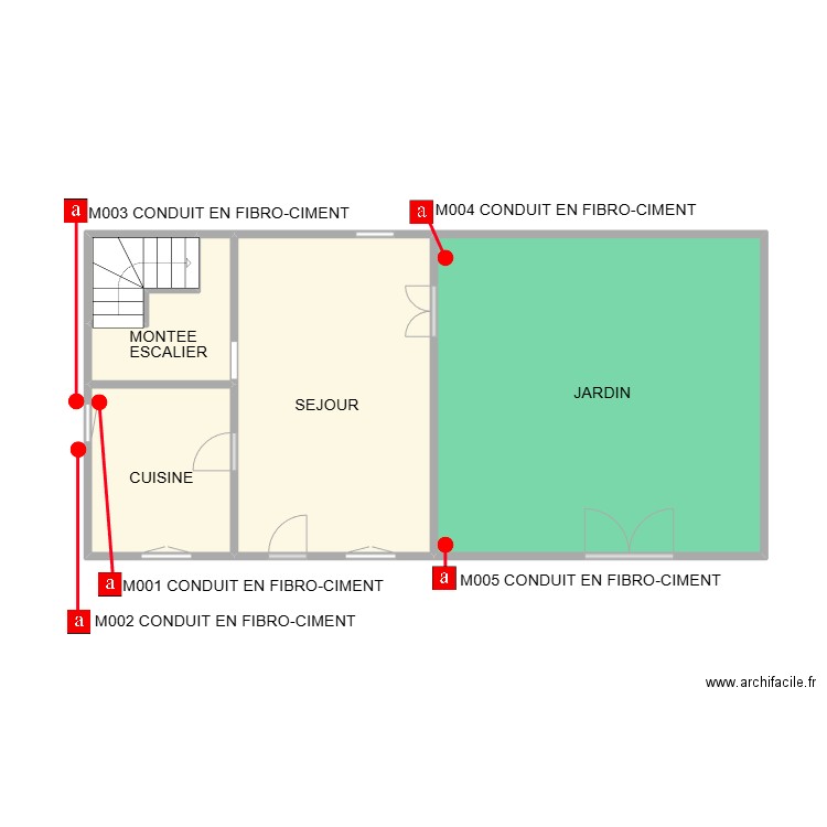 RDC COMPS. Plan de 5 pièces et 51 m2