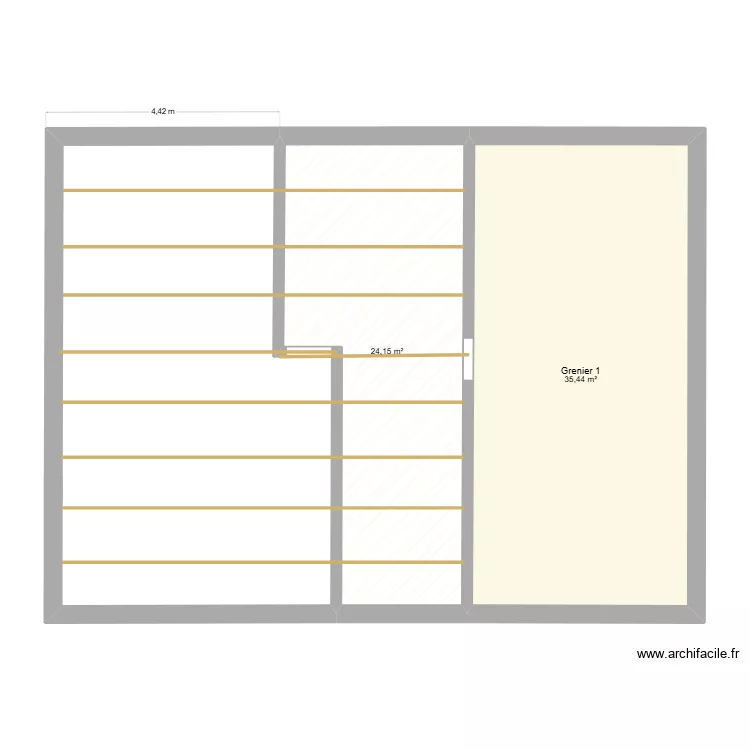 Plan du niveau 2 &eacute;tage. Plan de 2 pièces et 60 m²
