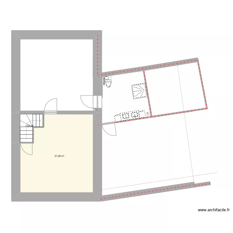 tabuts sdb 3. Plan de 2  et 23 m²