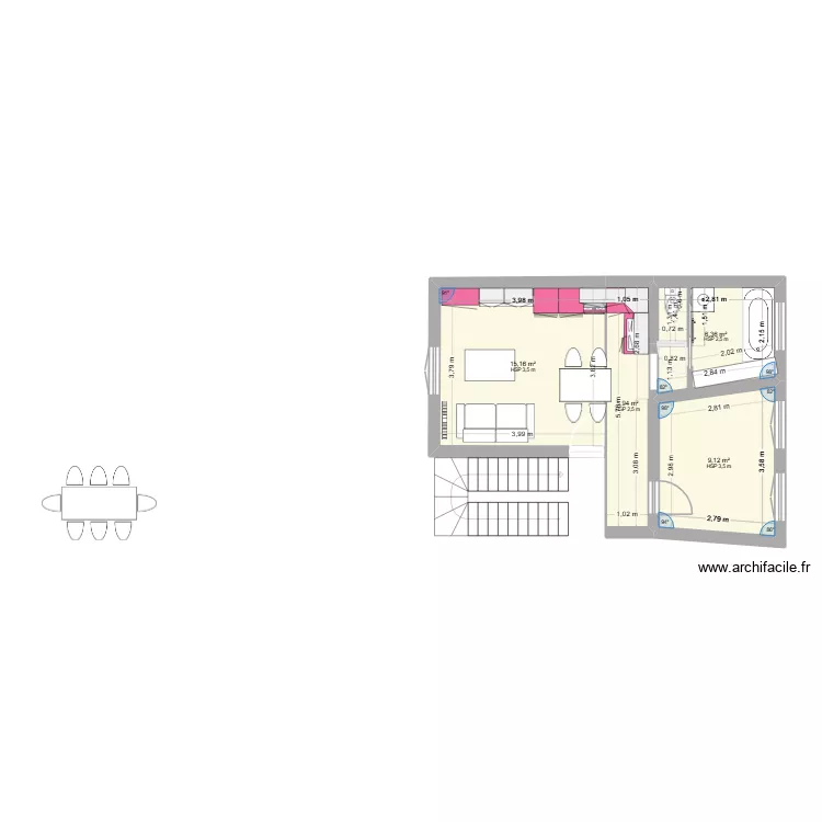 1er &eacute;tage. Plan de 4  et 37 m²