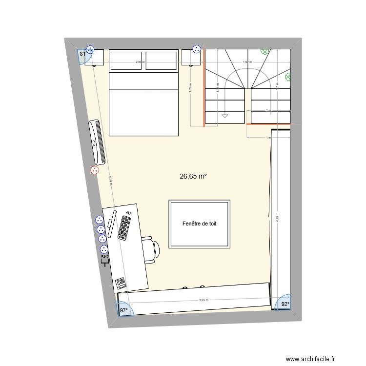 denans 2nd. Plan de 1 pièce et 27 m2