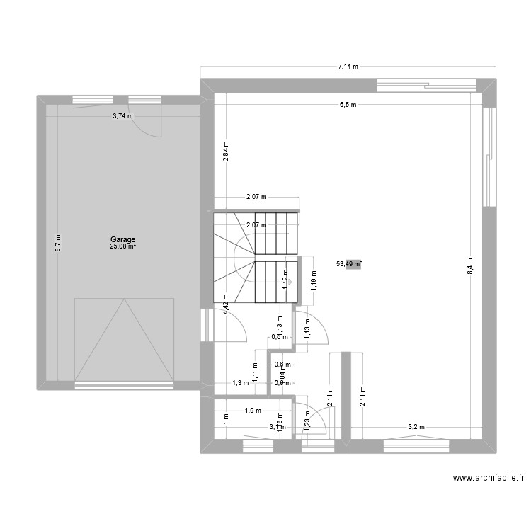 S&S. Plan de 2 pièces et 79 m2