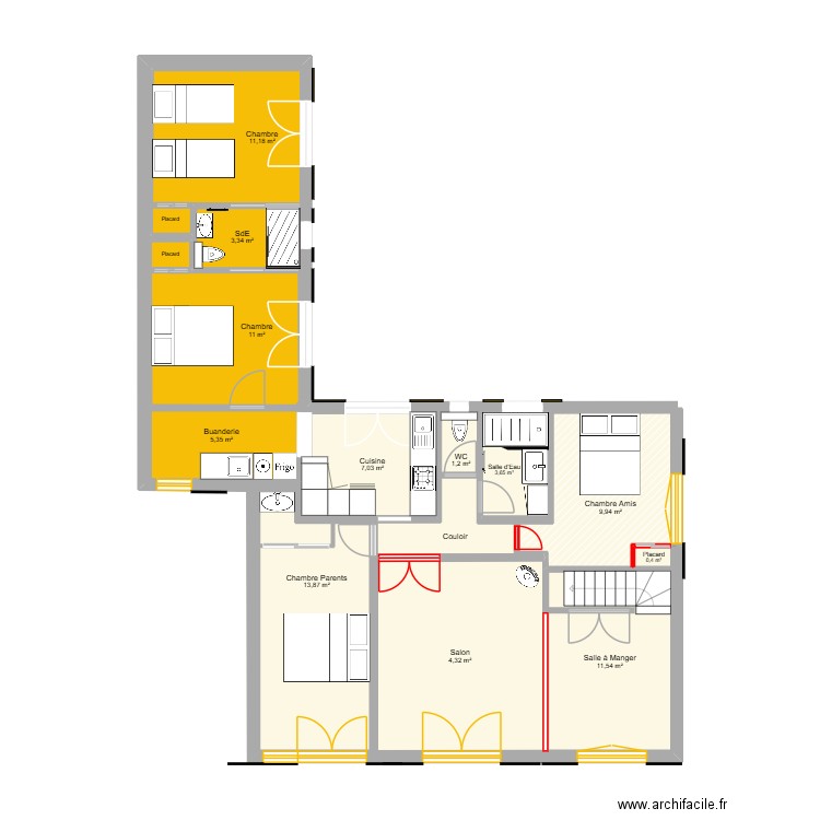 Saint-Brévin - Extension V4. Plan de 13 pièces et 99 m2