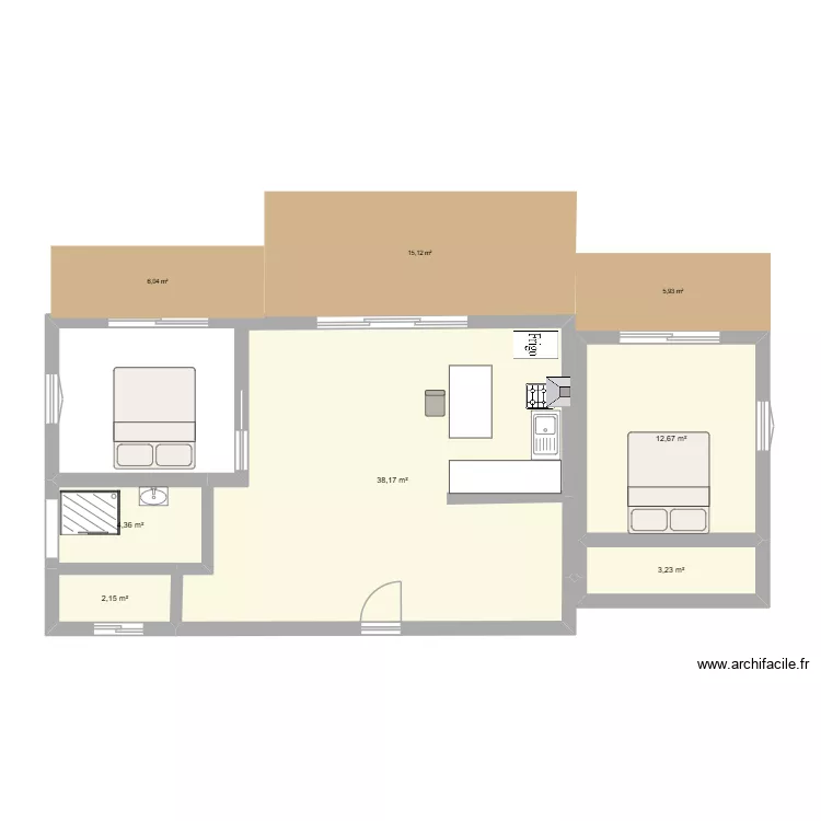 chaloupe St Leu. Plan de 5 Pièces et 61 m² chaloupe St Leu. Plan de 5 Pièces et 61 m²
