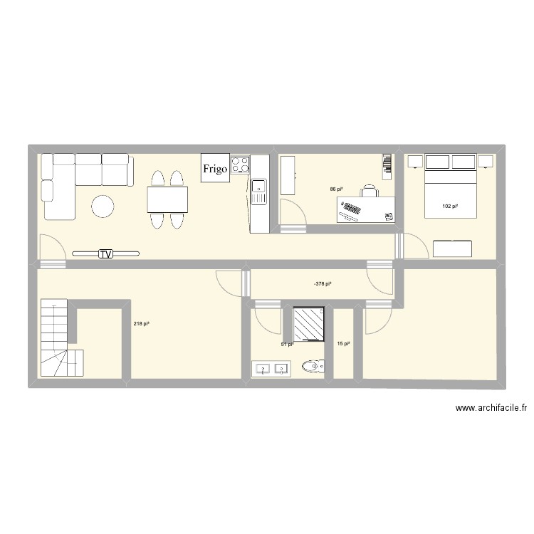 Appart. Plan de 6 pièces et 48 m2