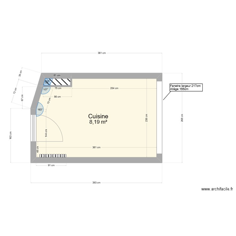 Cuisine Lognoné. Plan de 2 pièces et 8 m2