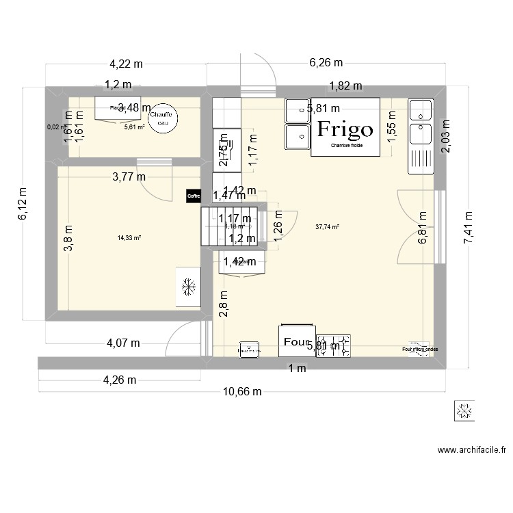 Cuisine Salle des fêtes1. Plan de 5 pièces et 59 m2