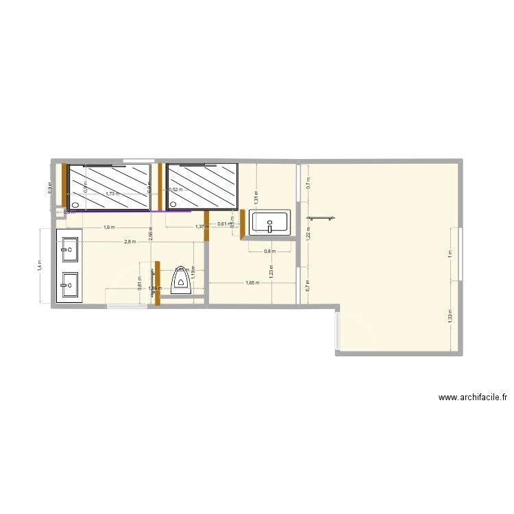 SDB Agencement 8. Plan de 2 pièces et 22 m2