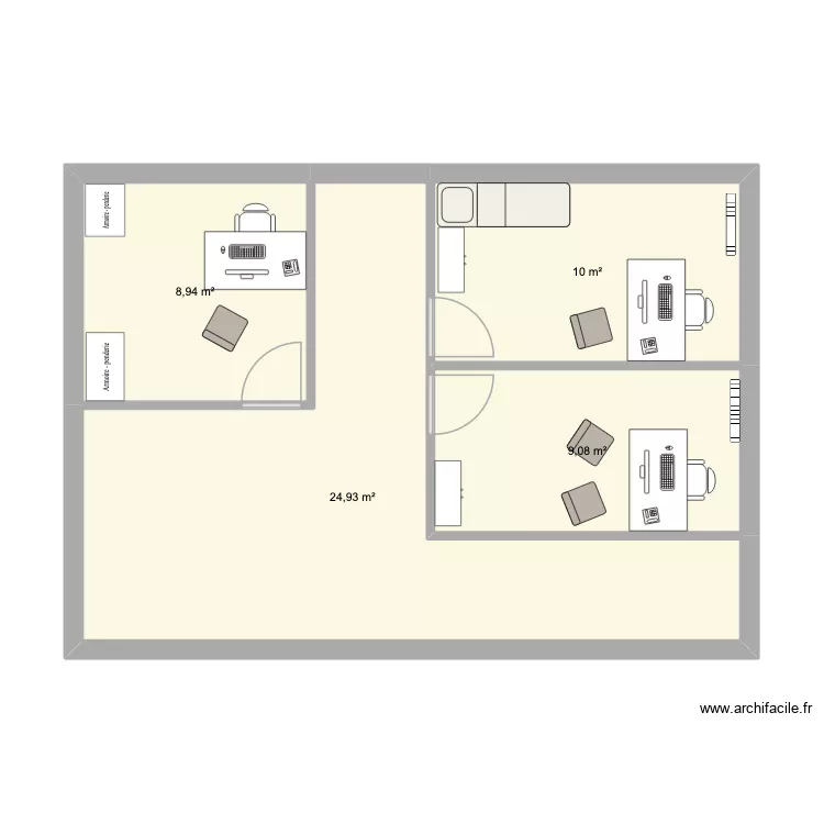 Bureaux services. Plan de 4  et 53 m²