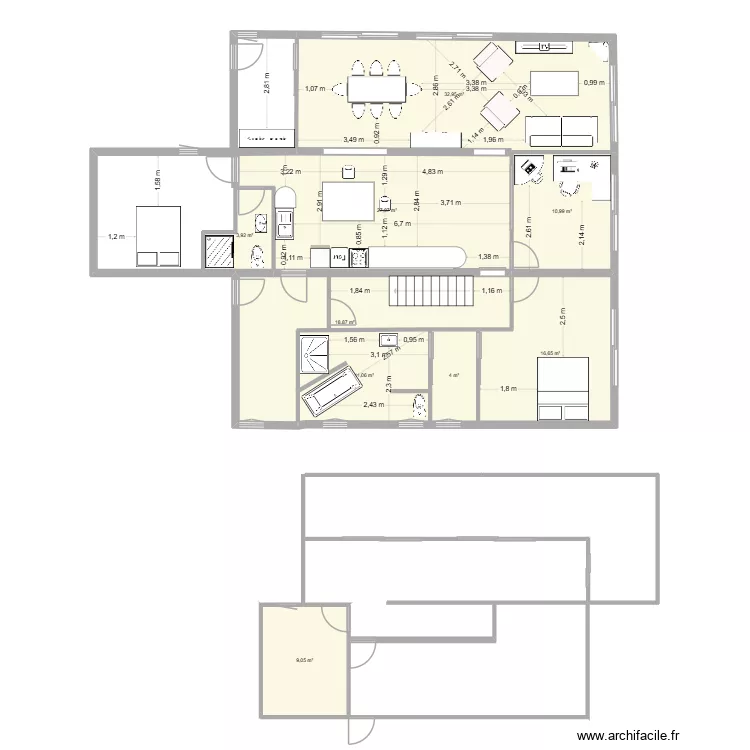 Framboisine. Plan de 9  et 135 m²