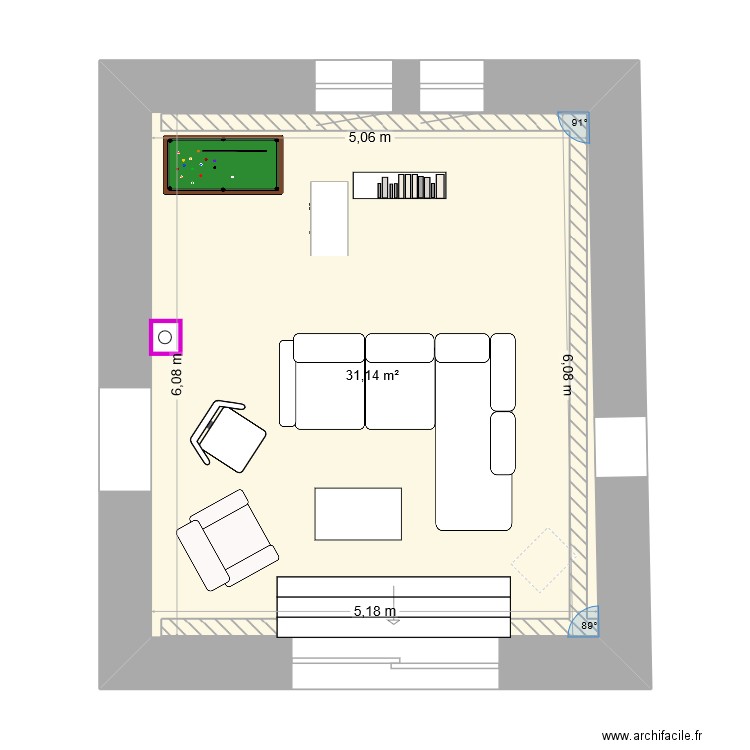 salon. Plan de 1 pièce et 31 m2