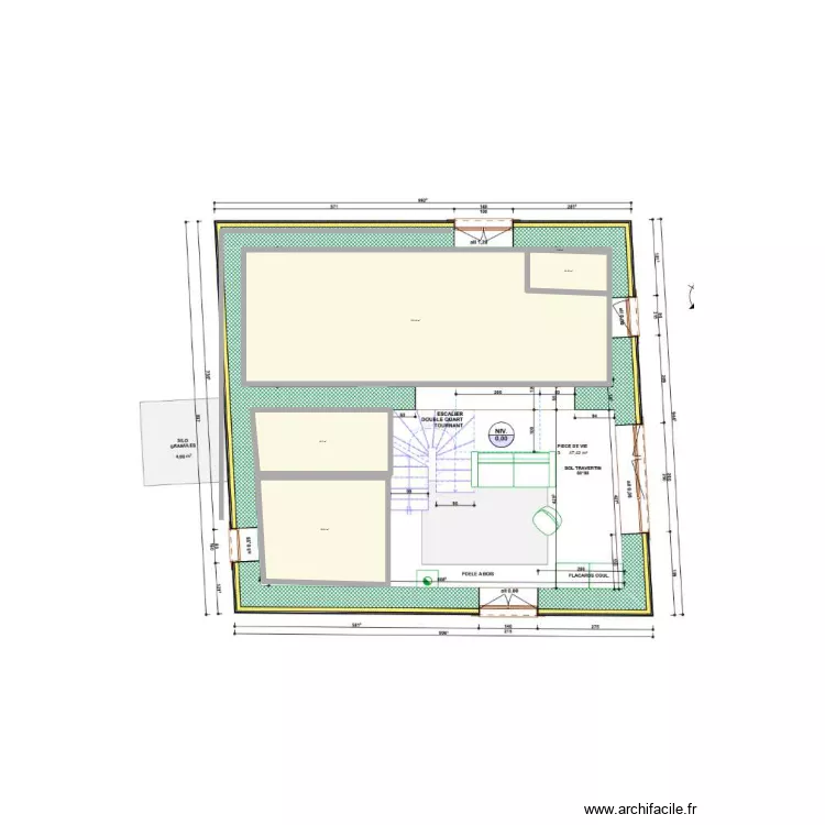 RDC. Plan de 5  et 375 m²