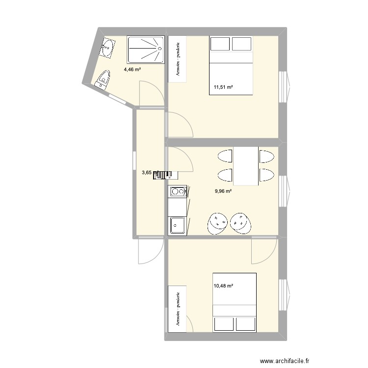 Plan ch bonnes YLT. Plan de 5 pièces et 40 m2