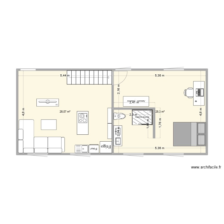 rdv youssef. Plan de 2 pièces et 51 m2