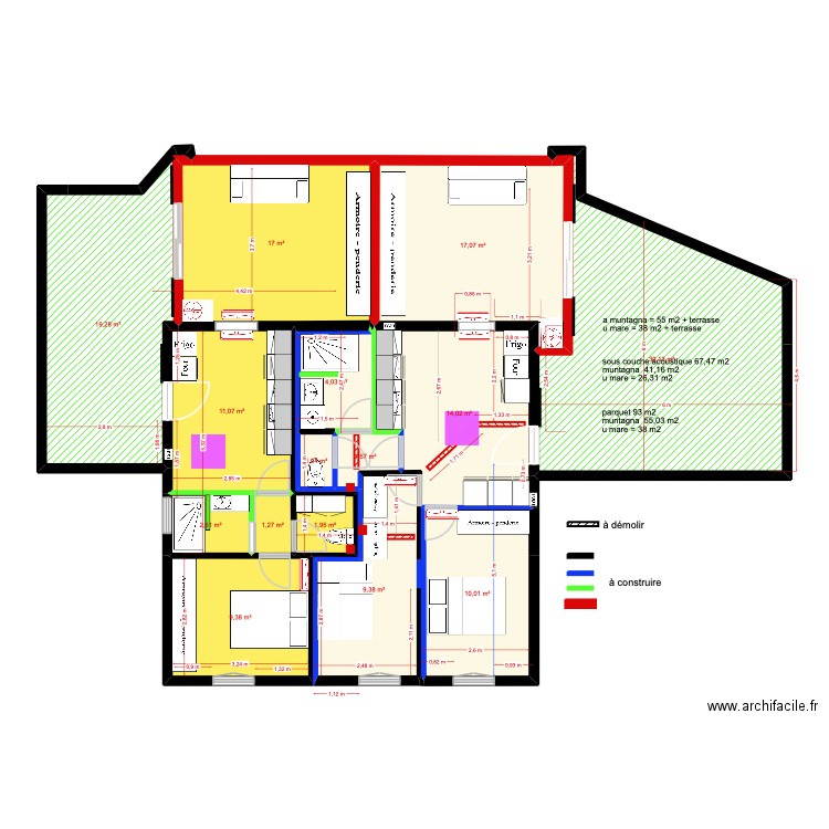 1er étage gîtes salon dans grande extension. Plan de 15 pièces et 150 m2