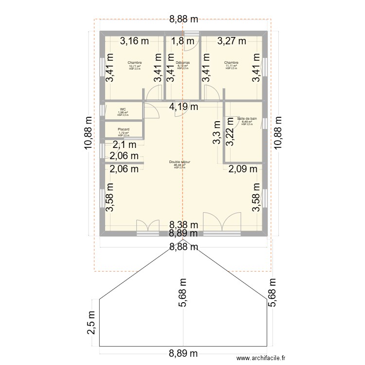 projet logis nu 2 Façade. Plan de 7 pièces et 85 m2