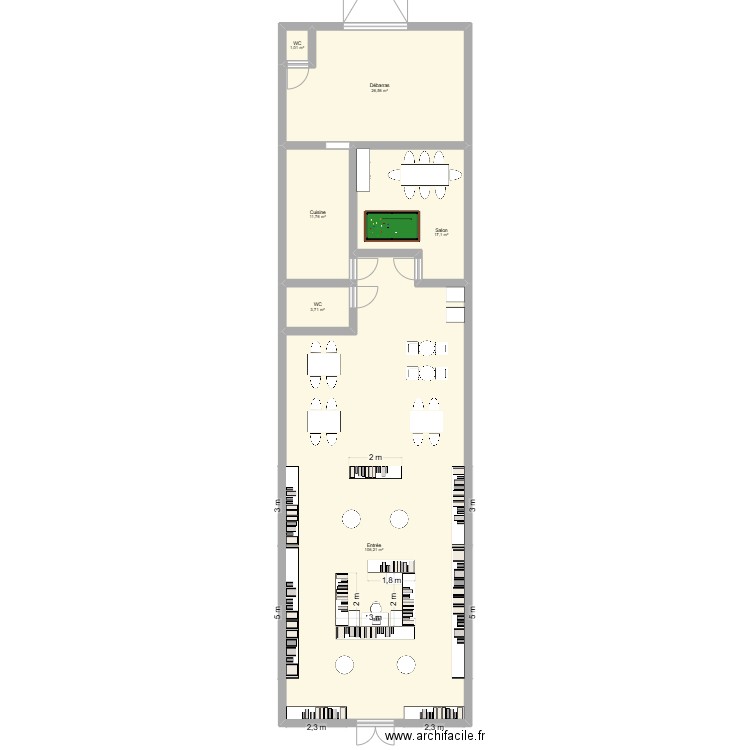 Magasin Au Meeple Polygone NORD. Plan de 6 pièces et 166 m2