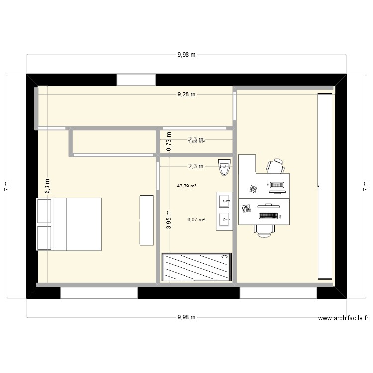 EXTENSION HANGAR. Plan de 3 pièces et 69 m2