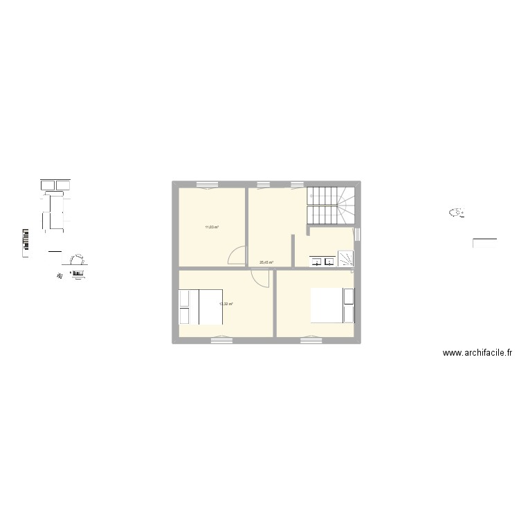 Maison entrée nord étage 2. Plan de 3 pièces et 79 m2