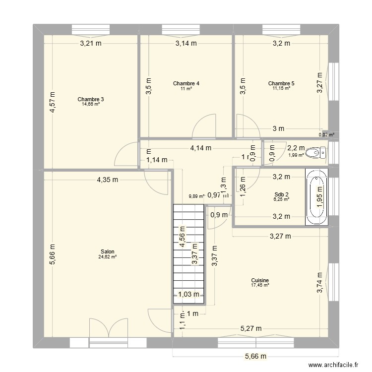 EXISTANT ETAGE. Plan de 9 pièces et 97 m2