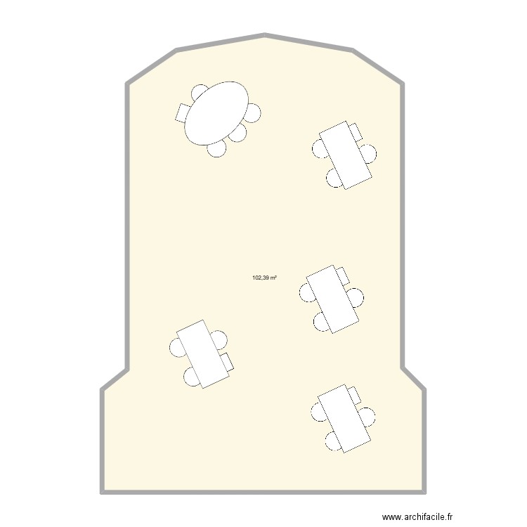 agence. Plan de 1 pièce et 102 m2
