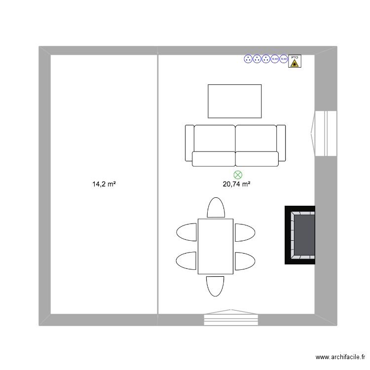 Salon 2. Plan de 2 pièces et 35 m2
