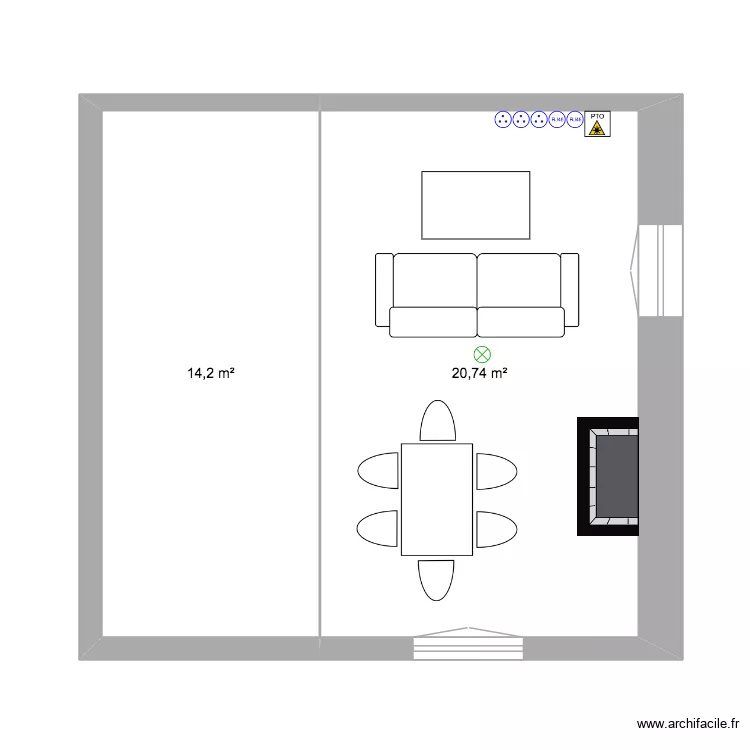 Salon 2. Plan de 2  et 35 m²