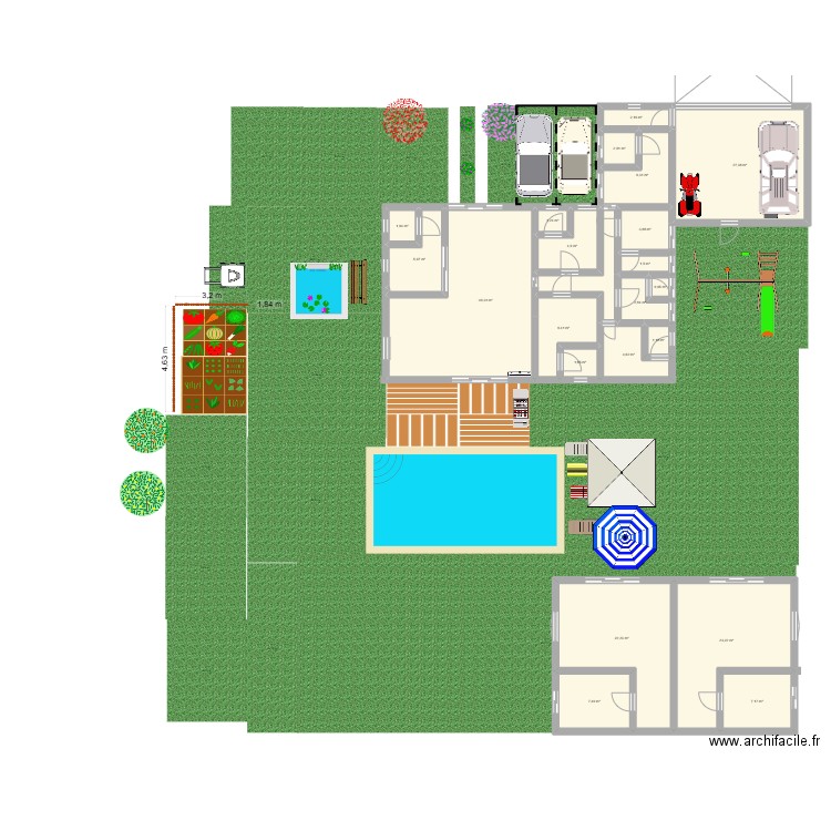 Max H maison. Plan de 21 pièces et 175 m2
