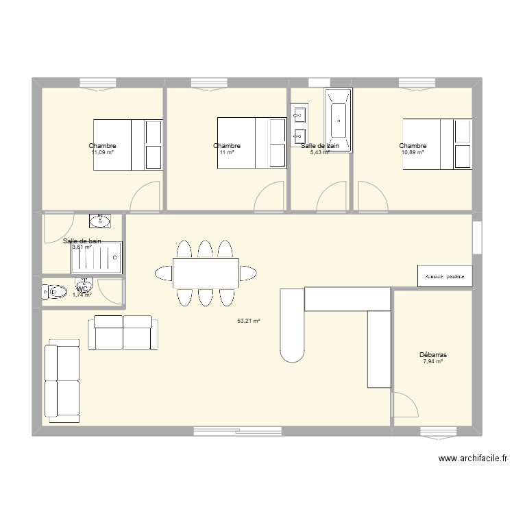 PLAN LUCIE 2. Plan de 8 pièces et 105 m2