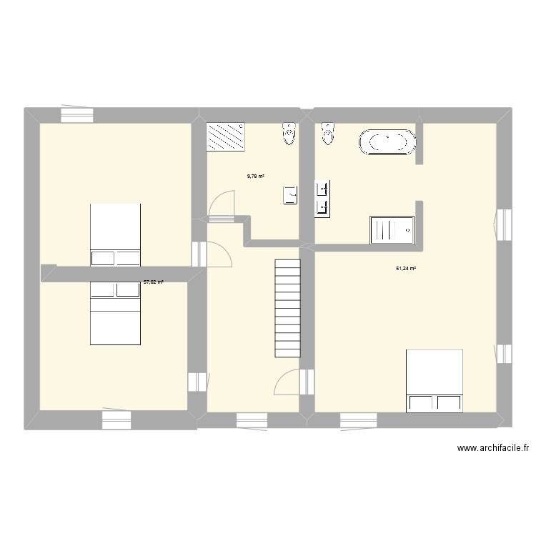 velleron 1. Plan de 3 pièces et 118 m2