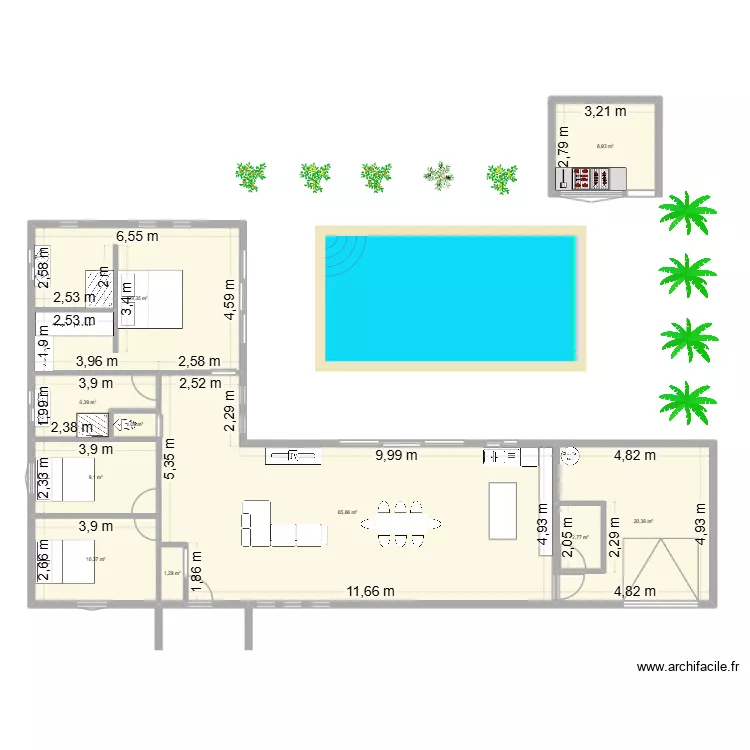 villa 1. Plan de 10  et 156 m²