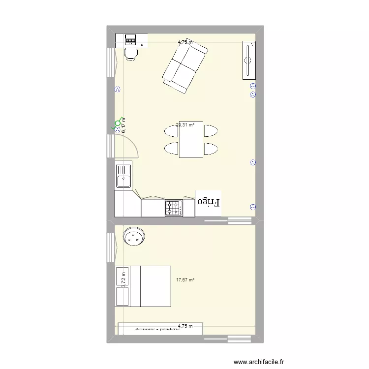 mario. Plan de 2  et 47 m²