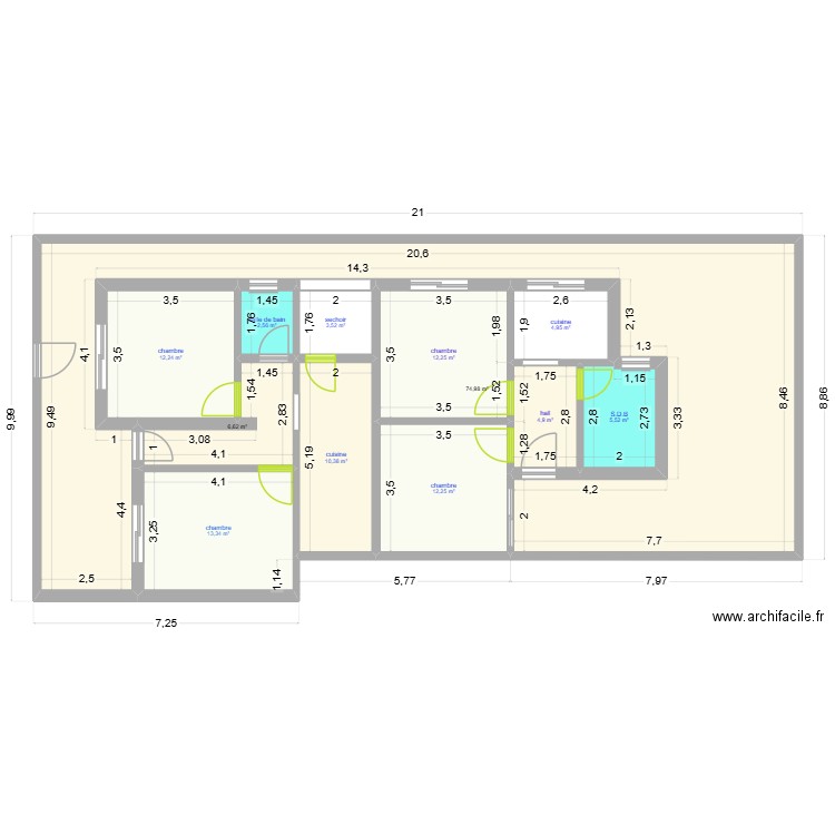 hatem. Plan de 12 pièces et 167 m2