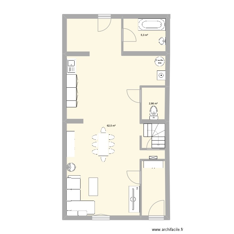 raismes rdc. Plan de 3 pièces et 71 m2