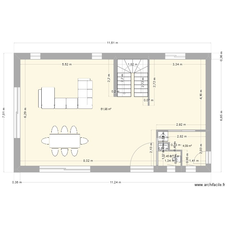plan maison. Plan de 3 pièces et 68 m2