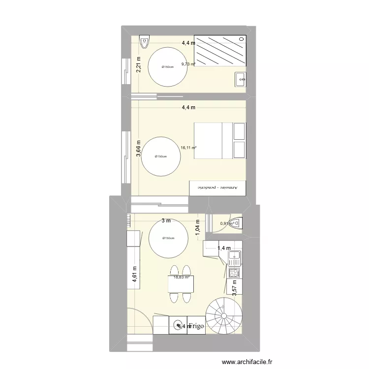 rdc + ext. Plan de 4  et 46 m²