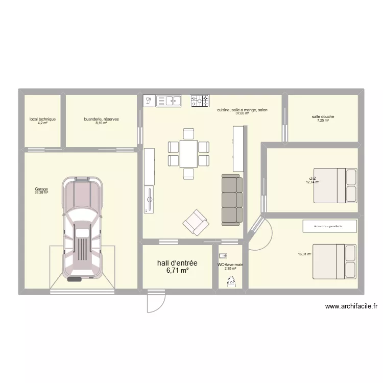 maison plein pied 2ch. Plan de 9  et 129 m²