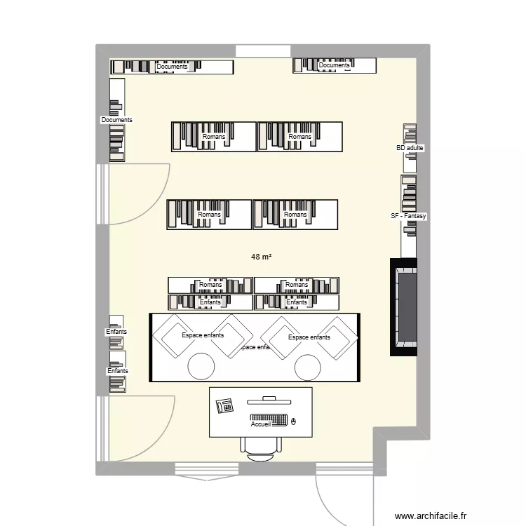 Bibliotheque. Plan de 1 et 48 m² Bibliotheque. Plan de 1 et 48 m²