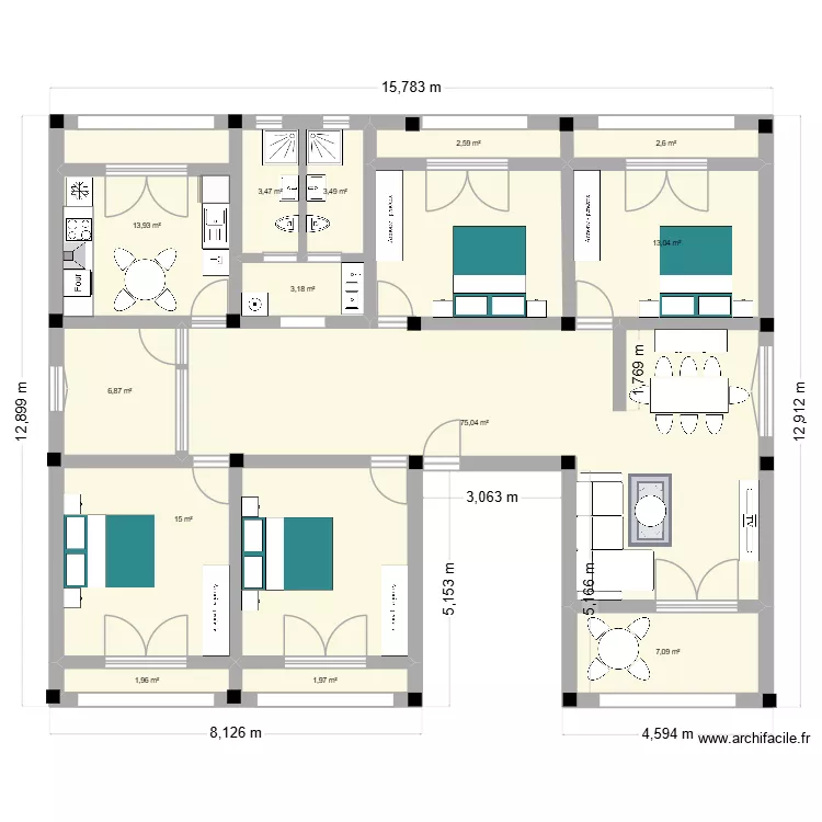 PLAN APPART RAFFOUR V3. Plan de 13  et 150 m²