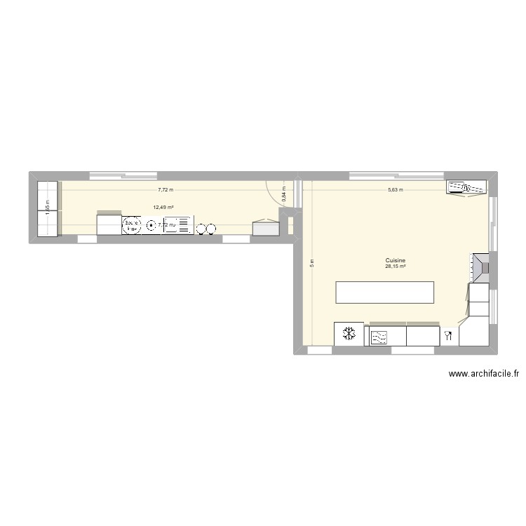 cuisine. Plan de 2 pièces et 41 m2