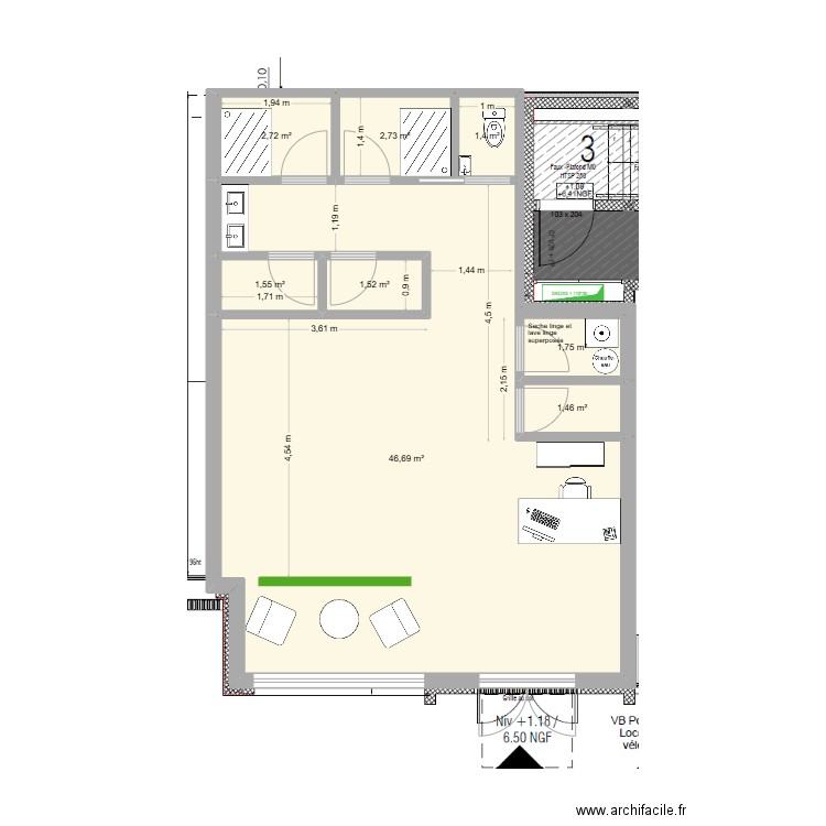 St Malo. Plan de 8 pièces et 60 m2