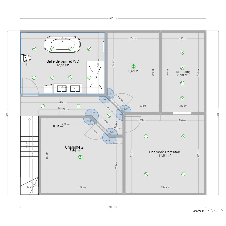 étage 2. Plan de 6 pièces et 67 m2