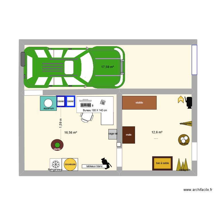 jurassic. Plan de 3 pièces et 47 m2