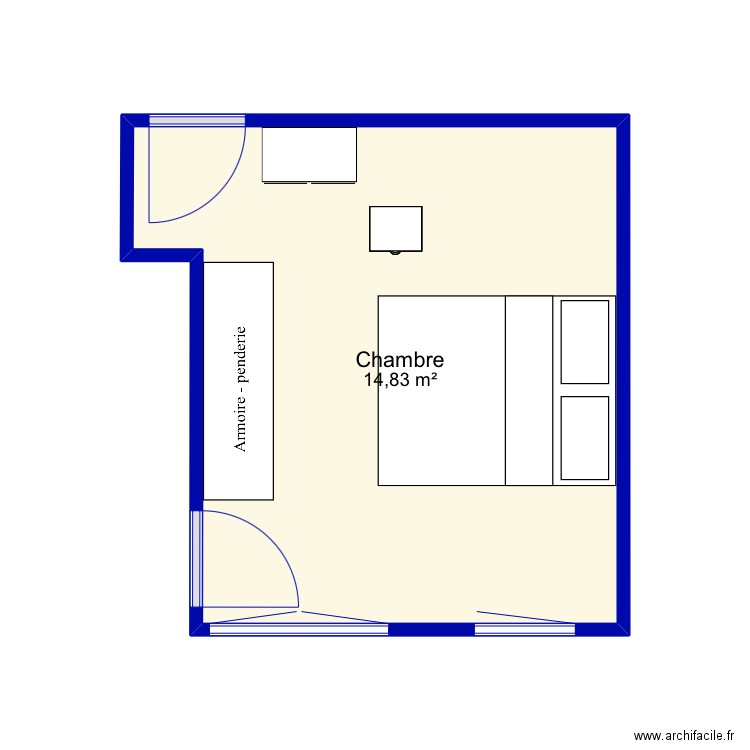 V1 chambre Clara . Plan de 1 pièce et 15 m2