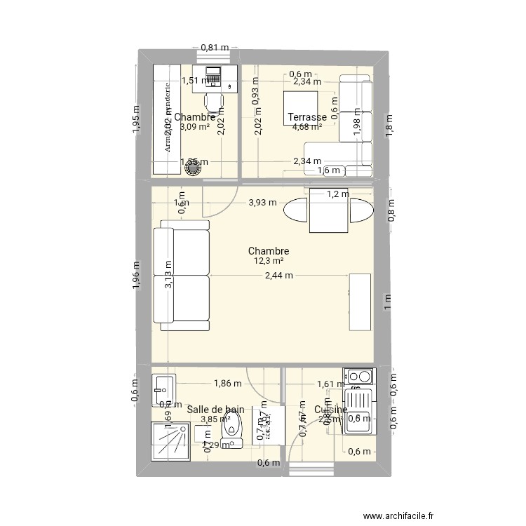 Gruii11. Plan de 5 pièces et 27 m2